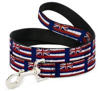 Dog Leash 6-FEET Hawaii Flags Weathered Blue/Red/White NARROW 0.5"