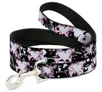 Dog Leash 6-FEET Heart & Cross Bones w/Splatter Black/White NARROW 0.5"