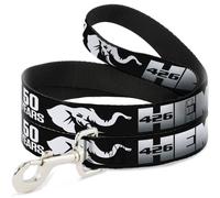 Dog Leash 6-FEET HEMI 426/Elephant Logo 50 YEARS Black/White/Silver-Fade