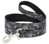 Dog Leash 6-FEET Hibiscus Collage Gray Shades WIDE 1.5"