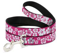 Dog Leash 6-FEET Hibiscus Neon Pink/White