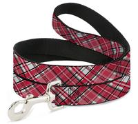 Dog Leash 6-FEET Holiday Christmas Plaid Diagonal White/Red/Black NARROW 0.5"