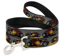 Dog Leash 6-FEET Hot Rod w/Flames WIDE 1.5"