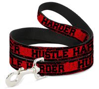 Dog Leash 6-FEET HUSTLE HARDER/Stripes Weathered Red/Black NARROW 0.5"
