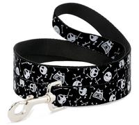 Dog Leash 6-FEET Jack Expressions/Bones Scattered Black/White NARROW 0.5"