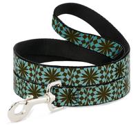 Dog Leash 6-FEET Kaleidoscope Balls Turquoise/Brown WIDE 1.5"