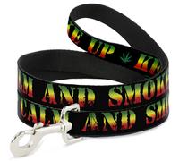 Dog Leash 6-FEET KEEP CALM AND SMOKE UP Black/Rasta WIDE 1.5"