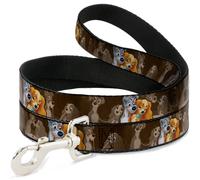 Dog Leash 6-FEET Lady and Tramp 2-Poses/Spaghetti Kiss Scene Browns NARROW 0.5"