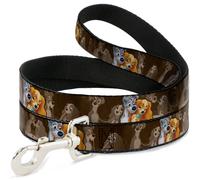 Dog Leash 6-FEET Lady and Tramp 2-Poses/Spaghetti Kiss Scene Browns WIDE 1.5"