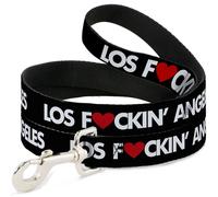 Dog Leash 6-FEET LOS FCKIN' ANGELES Heart Black/White/Red WIDE 1.5"