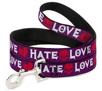 Dog Leash 6-FEET Love/Hate Purple/White/Fuchsia WIDE 1.5"