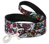 Dog Leash 6-FEET Love Kills CLOSE-UP White WIDE 1.5"