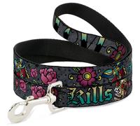 Dog Leash 6-FEET Love Kills Gray WIDE 1.5"