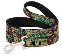 Dog Leash 6-FEET Love Kills Tan WIDE 1.5"