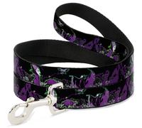 Dog Leash 6-FEET Maleficent & Diablo Black Roses/Purples NARROW 0.5"