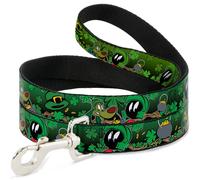 Dog Leash 6-FEET Marvin the Martian & K-9 Poses/Clovers Greens WIDE 1.5"