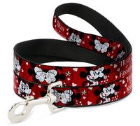 Dog Leash 6-FEET Mickey & Minnie HUGS & KISSES Poses Reds/White WIDE 1.5"
