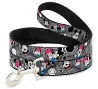 Dog Leash 6-FEET Mickey & Minnie Peek-a-Boo Expressions Swirl Black/White NARROW