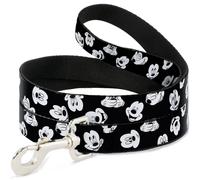 Dog Leash 6-FEET Mickey Mouse Expressions Scattered Black/White