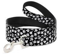 Dog Leash 6-FEET Mickey Mouse Hand Gestures2 Scattered Black/White