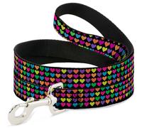 Dog Leash 6-FEET Mini Hearts Black/Multi Neon WIDE 1.5"