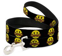 Dog Leash 6-FEET Mustache Happy Face Black/Yellow/Brown WIDE 1.5"