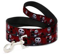Dog Leash 6-FEET Nightmare Before Christmas 3-Jack Poses/Peeping Eyes Burgundy/B