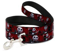 Dog Leash 6-FEET Nightmare Before Christmas 3-Jack Poses/Peeping Eyes Burgundy/B