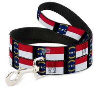 Dog Leash 6-FEET North Carolina Flag/Black NARROW 0.5"