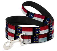 Dog Leash 6-FEET North Carolina Flag Distressed/Black NARROW 0.5"