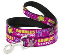 Dog Leash 6-FEET Patrick Starfish Pose BUBBLES MAKE PEOPLE HAPPY Pink/Yellow/Whi
