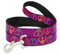Dog Leash 6-FEET Peace Hearts Repeat Fuchsia/Neon