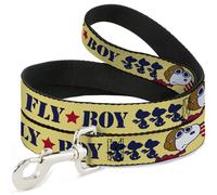 Dog Leash 6-FEET Peanuts Snoopy FLY BOY TOP DOG Flying Ace Yellow/Blue/Red WIDE