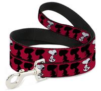 Dog Leash 6-FEET Peanuts Snoopy Walking/Silhouette Pose Red/Black/White