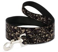 Dog Leash 6-FEET Pirates Skulls Scattered/Splatter Black/Tan/Red NARROW 0.5"