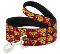 Dog Leash 6-FEET Pizza Man Plaid Red NARROW 0.5"