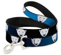 Dog Leash 6-FEET Polar Bear Repeat Black/Blue Fade NARROW 0.5"