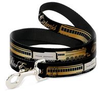 Dog Leash 6-FEET POLAR EXPRESS Train Cars Black/Golds NARROW 0.5"