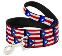 Dog Leash 6-FEET Puerto Rico Flag Repeat/Black WIDE 1.5"