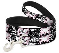 Dog Leash 6-FEET Punk Heart & Cross Bones w/Skulls & Splatter Black/White WIDE 1