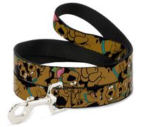 Dog Leash 6-FEET Scooby Doo Stacked CLOSE-UP Black WIDE 1.5"