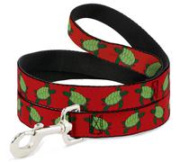 Dog Leash 6-FEET Sea Turtles Red/Green WIDE 1.5"
