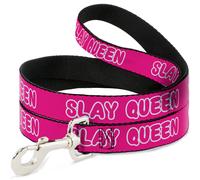 Dog Leash 6-FEET SLAY QUEEN Bubble Text Pink/White WIDE 1.5"