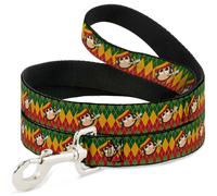 Dog Leash 6-FEET Smoking Monkey Repeat Argyle Rasta WIDE 1.5"