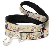 Dog Leash 6-FEET Snow White and the Seven Dwarfs with Script and Flowers Yellows