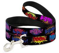 Dog Leash 6-FEET Sound Effects Black/Multi Color WIDE 1.5"
