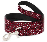 Dog Leash 6-FEET Spider-Man Eyes/Spiders Scattered Reds/Black/White WIDE 1.5"