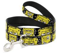 Dog Leash 6-FEET SpongeBob 4-CLOSE-UP Expressions/Crackle Black/Gray/Yellow WIDE