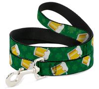 Dog Leash 6-FEET St. Pat's Clovers/Beer Mugs Greens NARROW 0.5"