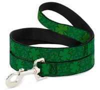 Dog Leash 6-FEET St. Pat's Clovers Scattered2 Outline/Solid Greens WIDE 1.5"